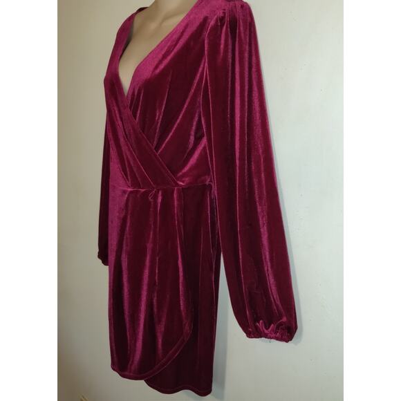 Nine West Velvet Mini Dress Burgundy Velour LARGE Comfort Wear Leisure Party - Picture 2 of 16